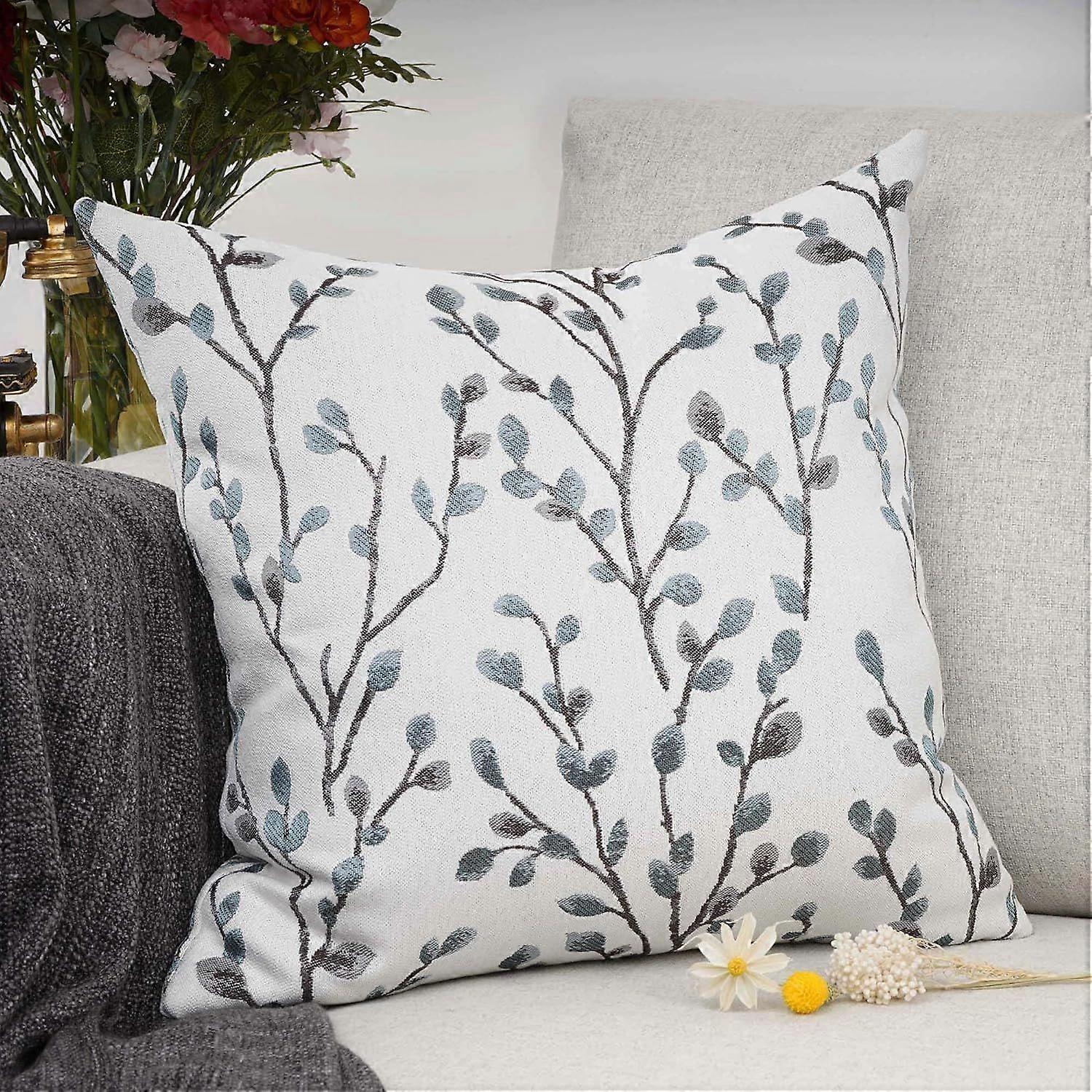 Classical Embroidery Jacquard Teal Leaf Pattern Throw Pillow Case