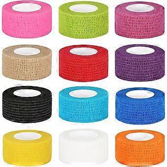 Pacote com 12 Bandagens Autoadesivas de 2,5 cm (1 polegada) - Bandagem Coesiva Autoadesiva para Uso Veterinário em Cães e Outros Animais de Estimação - Bandagem Elástica para Dedos - Bandagem Autoadesiva para Primeiros Socorros