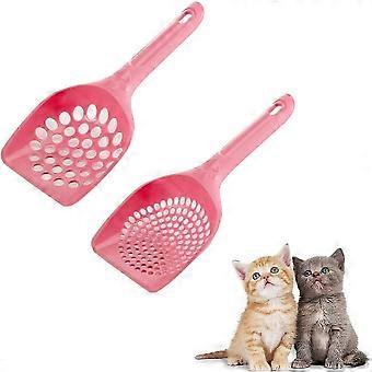 2-Piece Plastic Litter Scoops, Pink Durable with Varying Sized Holes for Sifting, Easy to Clean for Cats, Dogs, Dry Items Like Cat Food, Rice