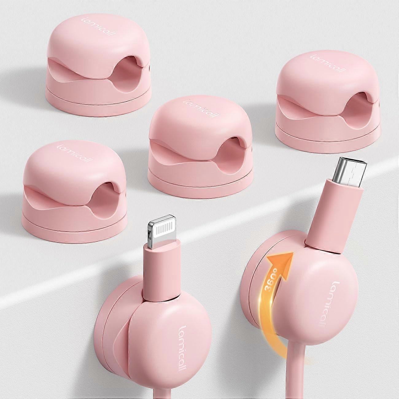 6 Pack Pink Rotatable Spring Cord Organizer Cable Clips