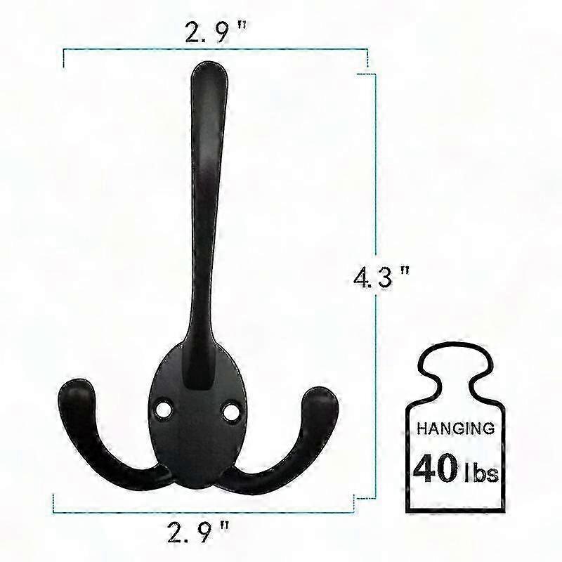 Matte Black Triple Prong Wall Hooks