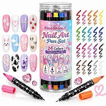24 Colors Dual Tip Nail Art Pen Set,Quick Drying DIY Nail Graffiti Markers,Portable Nail Painting Tools for Beginners Home Salon Nail_yzad