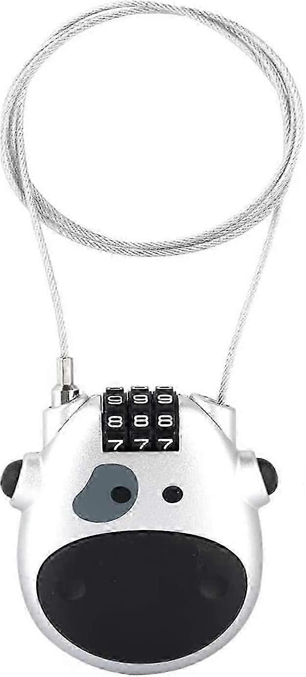 Bike Combination Lock, Compact Cable Lock, 3-Digit Code Lock, Retractable Cable Lock, Scooter Lock, Bike Combination Lock, Universal Code Lock Silver