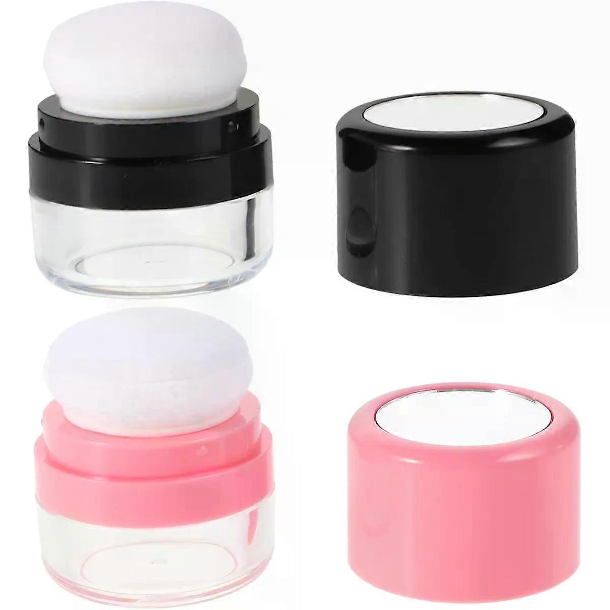2pcs Refillable Powder Box Loose Container with Mirror Sponge Applicator