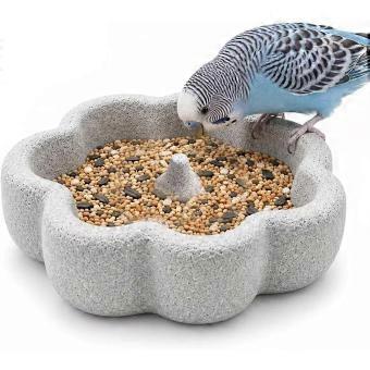 Natural Pumice Bird Food Bowl,Stone Bird Bath Dish with Center Beak Grinder for Seeds,Water and Bathing,Beak Grinding Bowl for Feeding_yzae