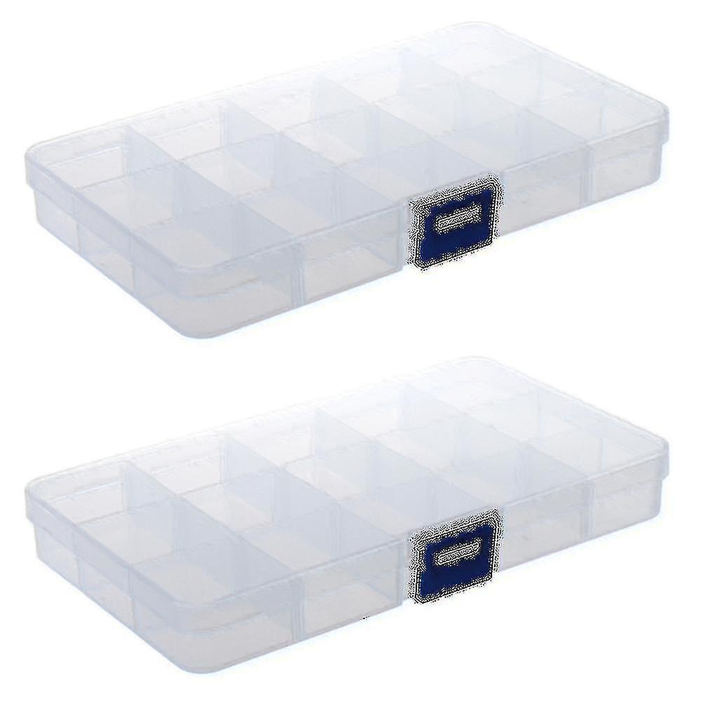 2x 15 Compartments Plastic Storage Plastic Jewelry Box
