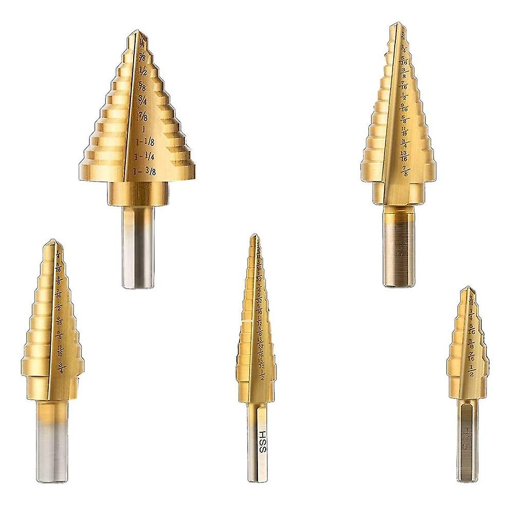 6 Pcs Step Drill Bit Set Titanium Hss Unibit Drill Bits From 1/8 Inch To 1-3/8 Inch Stepped Up Bits