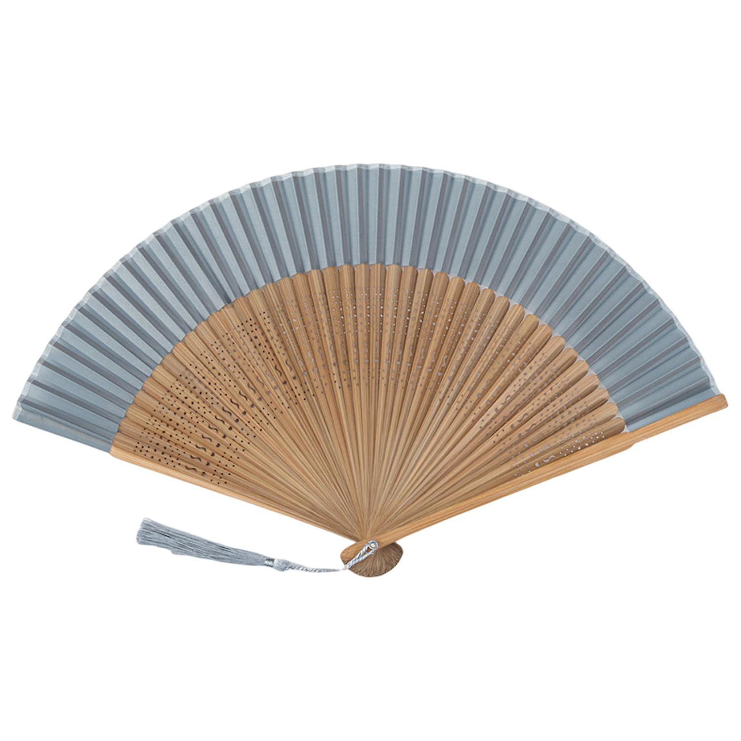 Folding Fan with Tassel Leopard Print Floral Design Chinese Style Women Archaistic Dancing Prop Fan