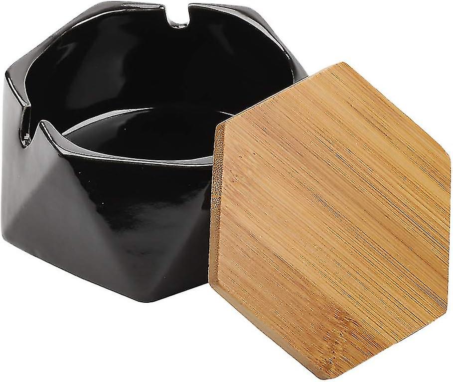 Ceramic Geometric Simple Ashtray Durable Home Ashtray With Cover (black)