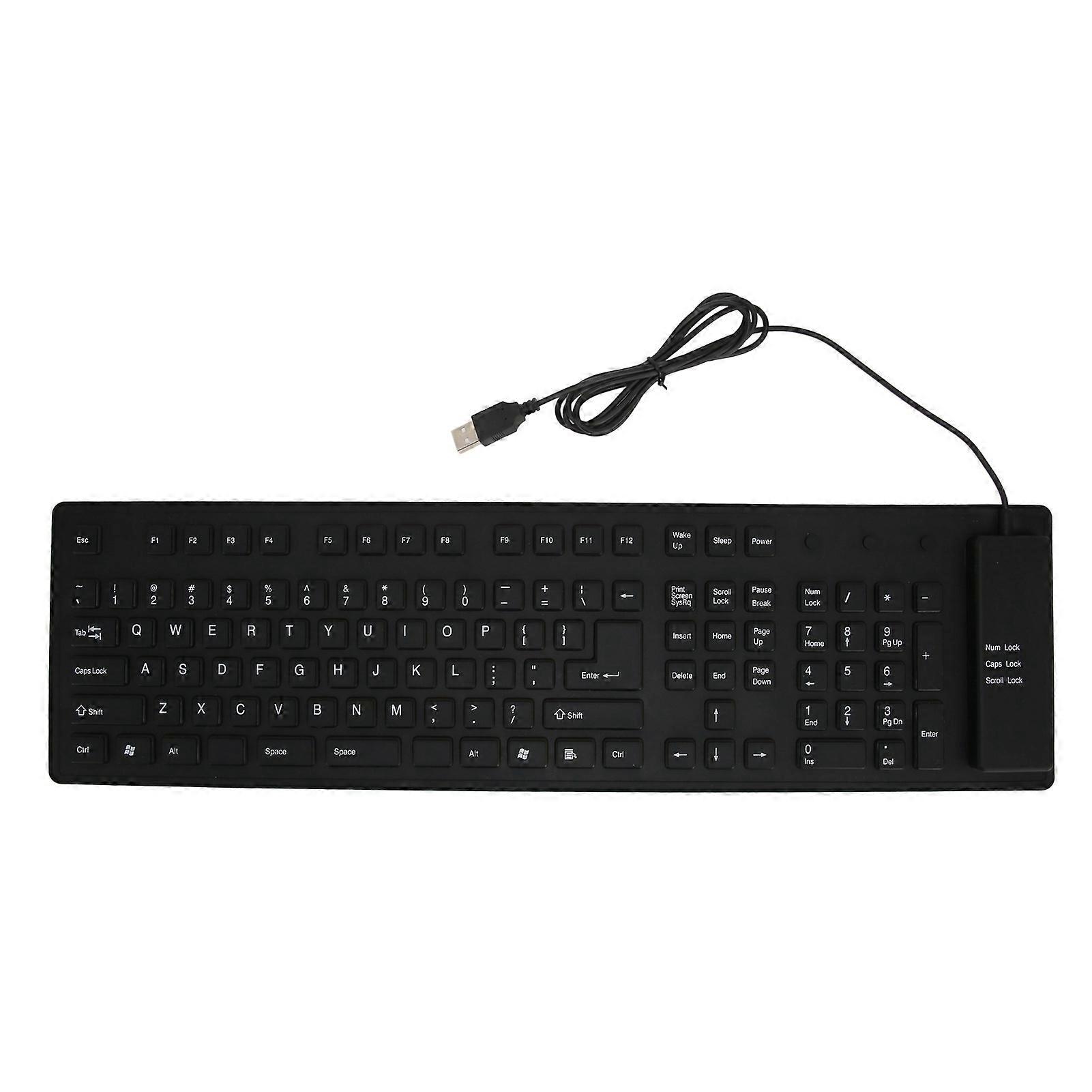 109 Keys Foldable Silicone Keyboard Waterproof Dustproof USB Wired Flexible Black