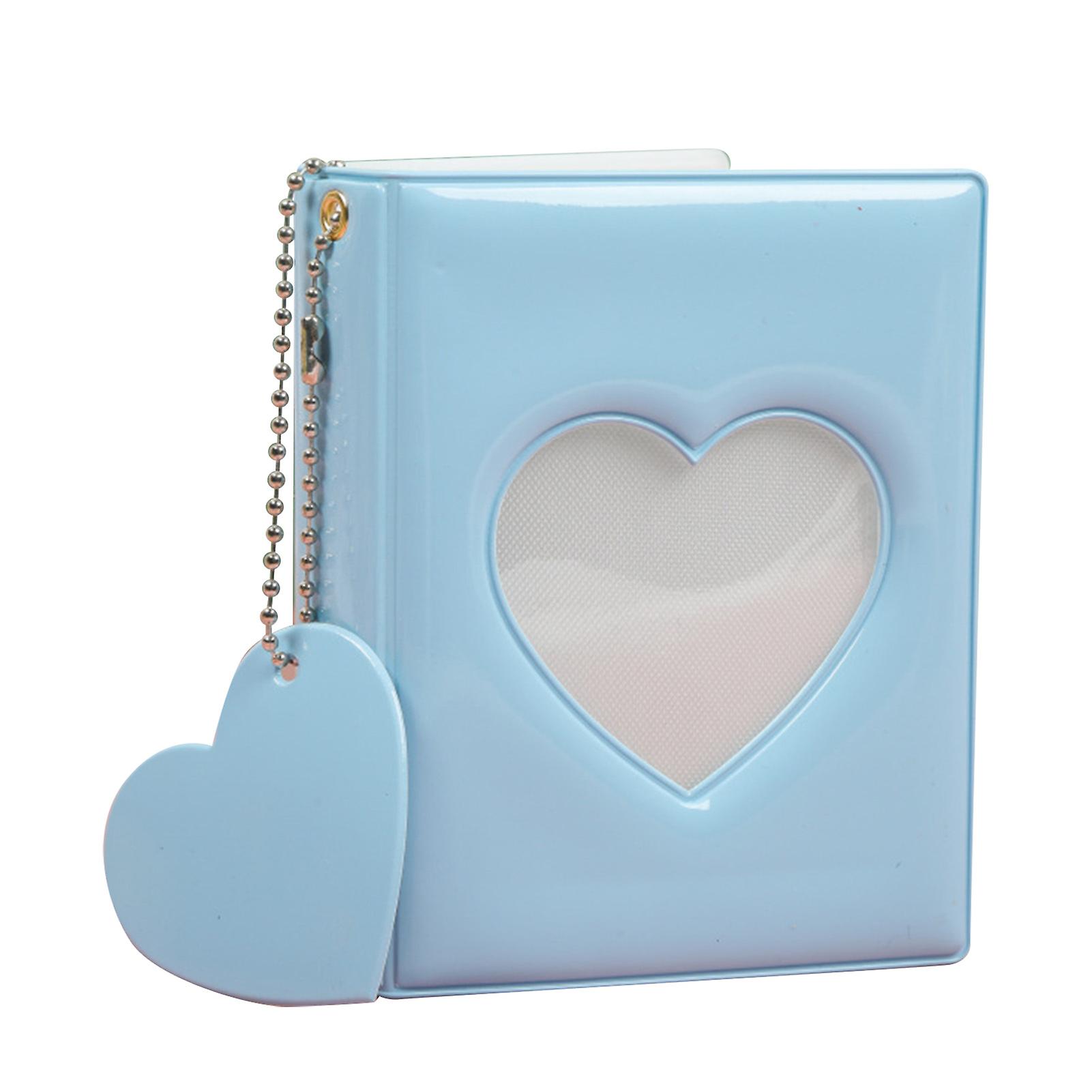 7.6cm Hollow Heart Cover Single Compartment PVC Pocket Photo Album Pure Color Simple Style Picture Book Blue