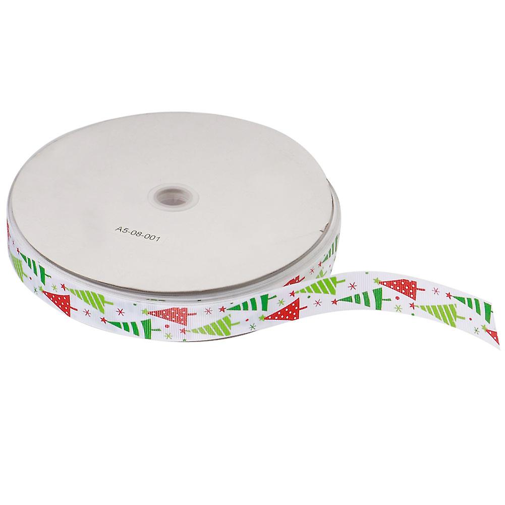 100 Yards Christmas Ribbon Roll White Tree Pattern 7.3x7.3cm