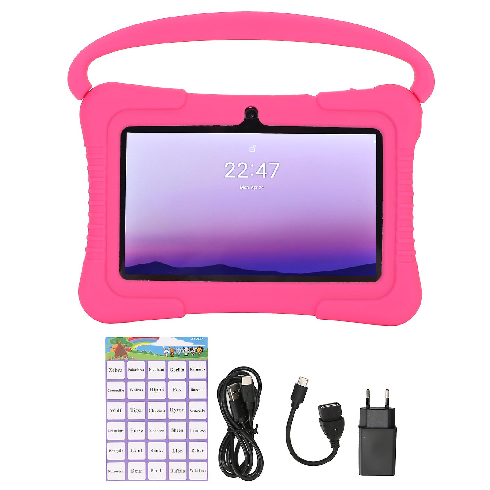 inch Kids Tablet, 2GB/32GB Quad-Core Processor, Dual Camera, 3D Design, with Protective Case, Android 10 Compatible, 110-240V, Pink, EU Plug