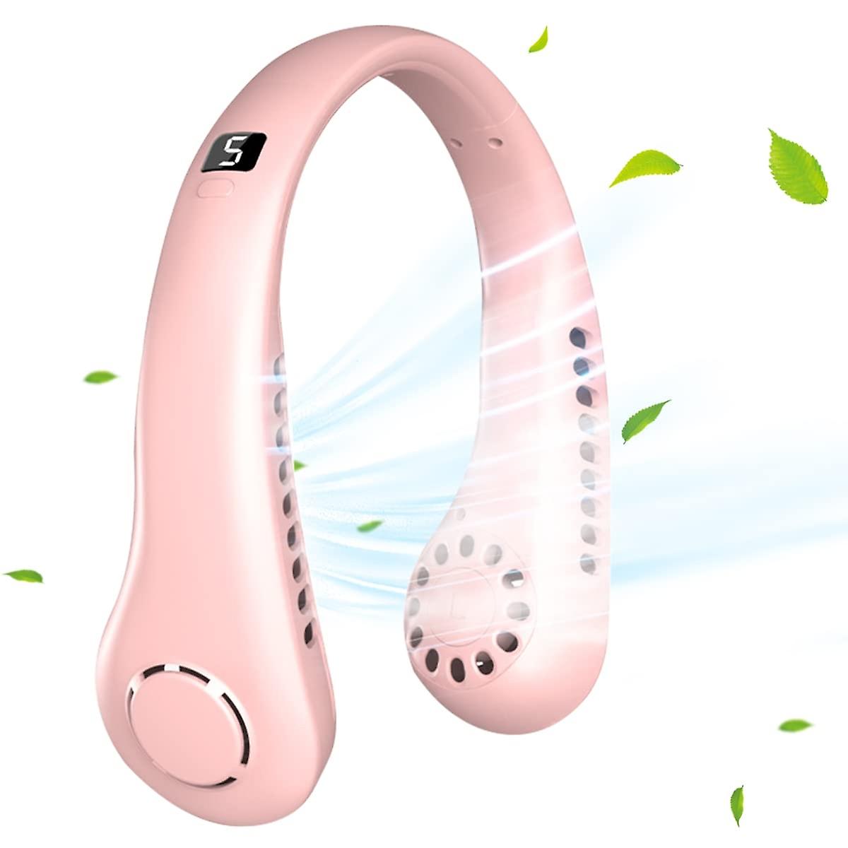 Tragbarer Mini-USB-Nackenventilator mit LCD-Display (rosa)