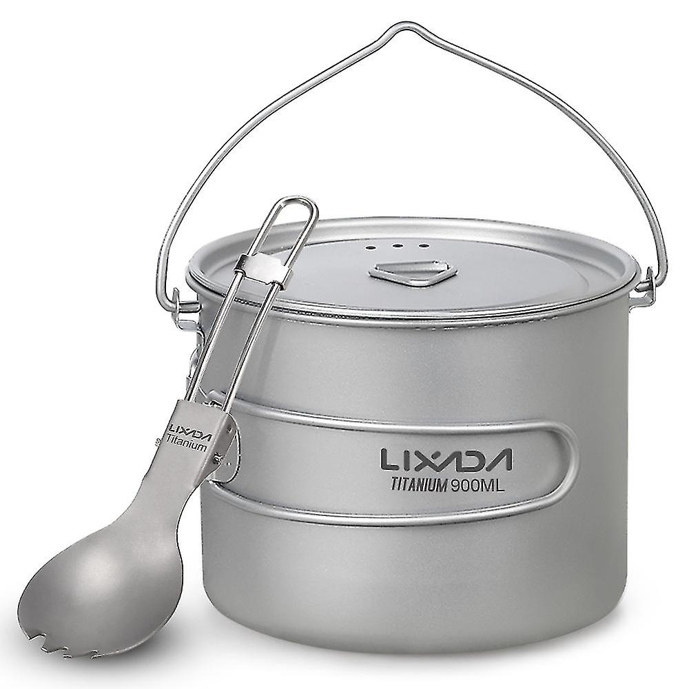 Lixada 750ml/900ml/1100ml Lightweight Titanium Pot with Folding Spork for Outdoor Camping Hiking Bac