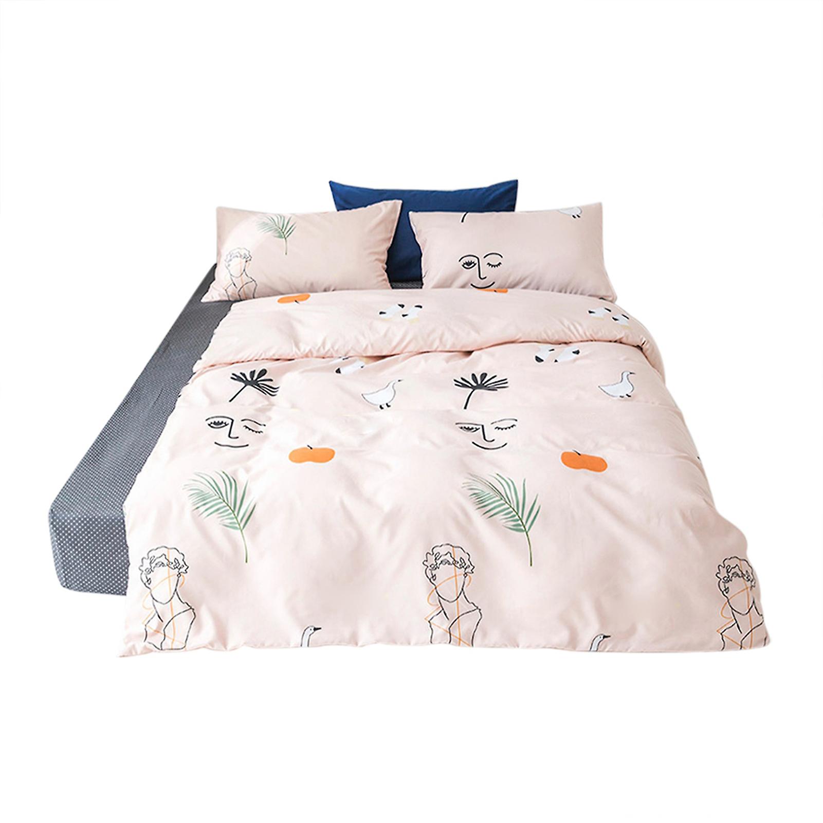 Bright Color Cute Print Pattern Quilt Cover with Pillowcase Cotton Bedding Set (King Size)