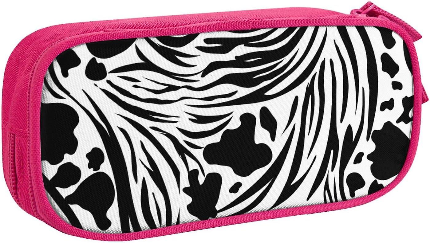 Large-Capacity Double-Layer Pencil Bag Cow Zebra Pattern Large Pencil Case for Kids and Teens Stationery Storage Bag10593