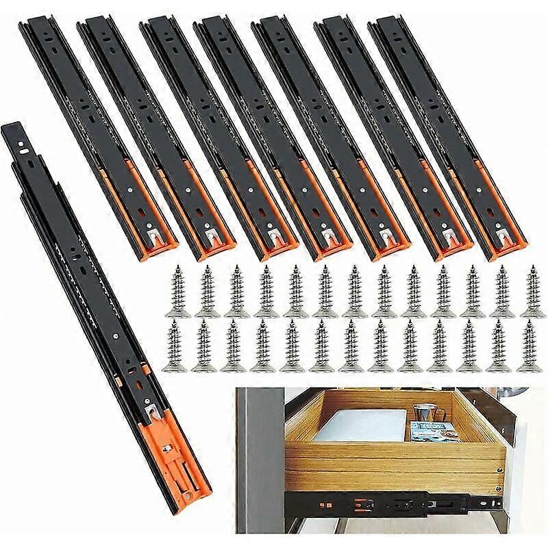 Pack of 8 Drawer Slides 250mm, Ball Bearing Drawer Slides, Smooth and Quiet Close, Full Extension Slides with Shock Absorber - Load Capacity 35kg