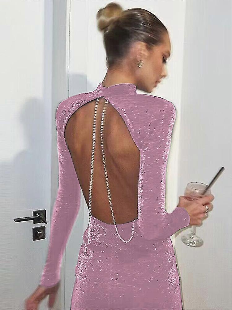 Sexy Backless Chain Glitter Party Dress For Women Clothes Vestido Elegant  Outfits Autumn Long Sleeve Mini Dresses | Fruugo QA
