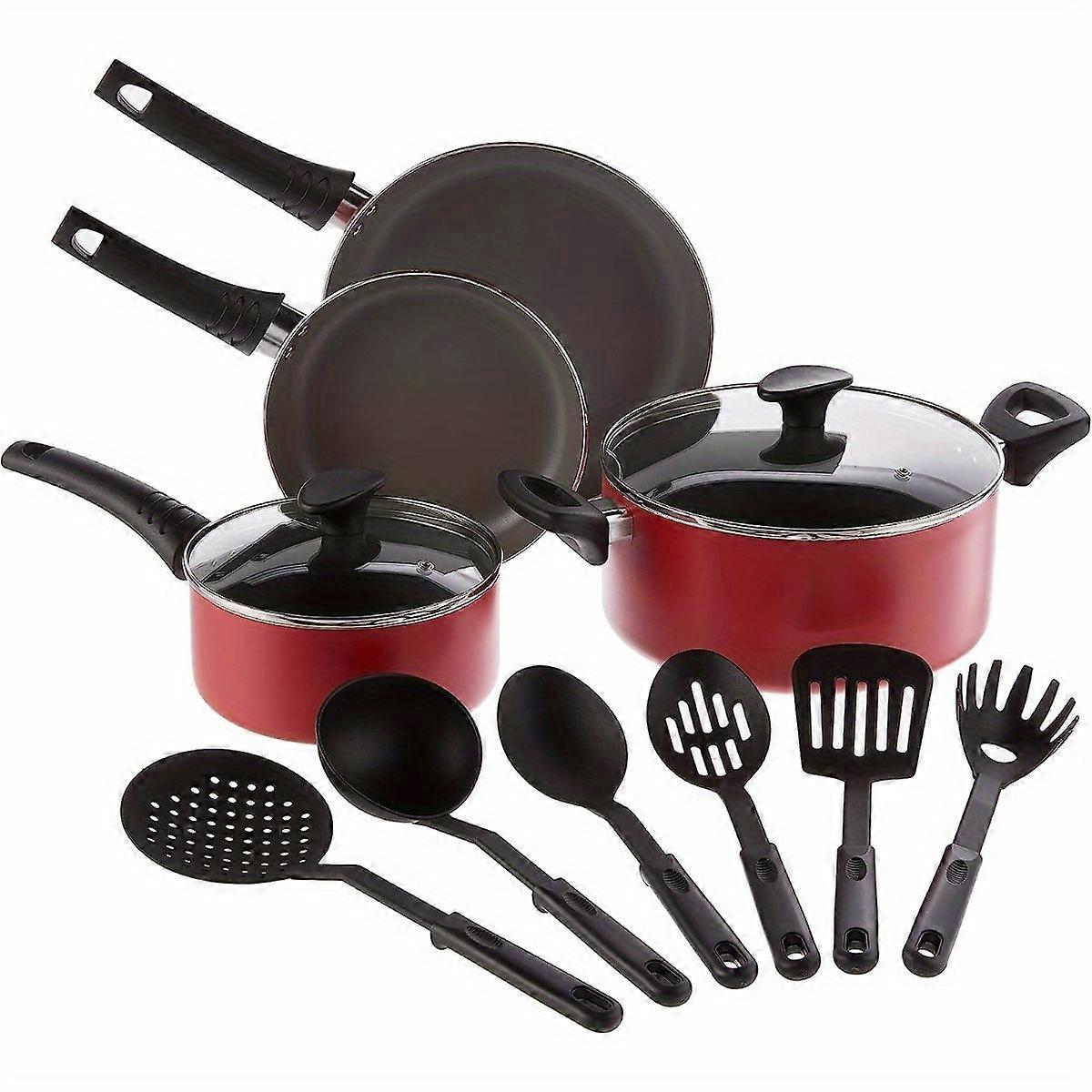 Cookware Set, 12 Piece Pots and Pans with Utensils, Nonstick Scratch Resistant Cooking Surface Compatible with All Stoves, Nylon and Aluminum