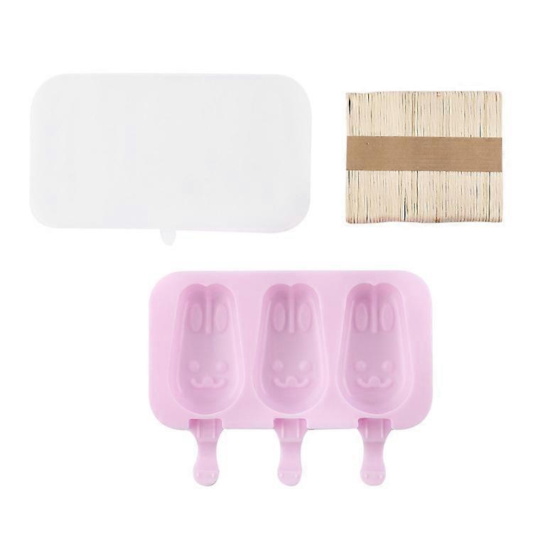 Ice Cream Maker, Rabbit - Ice Cream Mold - 3 Cells Frozen Juice Silicone Popsicle Maker Ice Lolly Mo