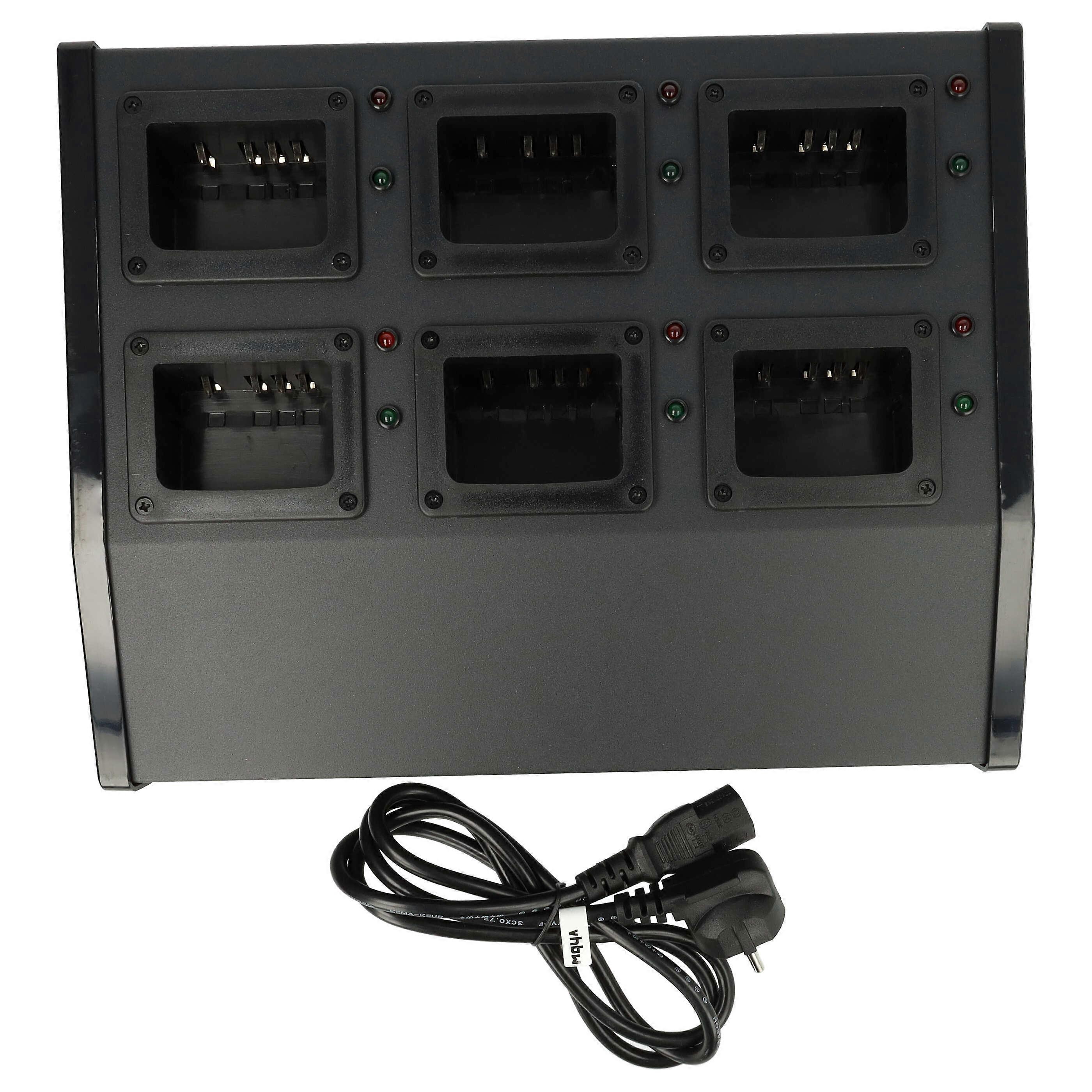 vhbw 6-fach Ladegerät kompatibel mit Kenwood NX-320E, NX-320, NX-220, NX-220E3, NX-220E2 Funkgerät-Akkus - Ladestation + Stromkabel, 12 V, 6 A