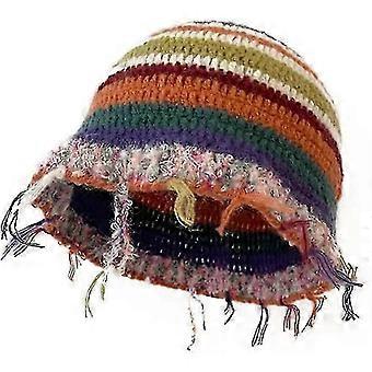 Femmes Hiver Coloré Tricot Fait Main Crochet Bob Chapeau Pliable Disquette Multicolore Bonnet
