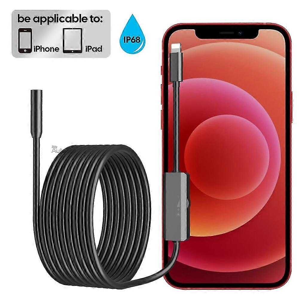 Endoscope Camera For Iphone Apple 8mm Cars Endoscopic Hard Line Ip68 Waterproof 8 Leds Borescope Inspection For Iphone For Ios