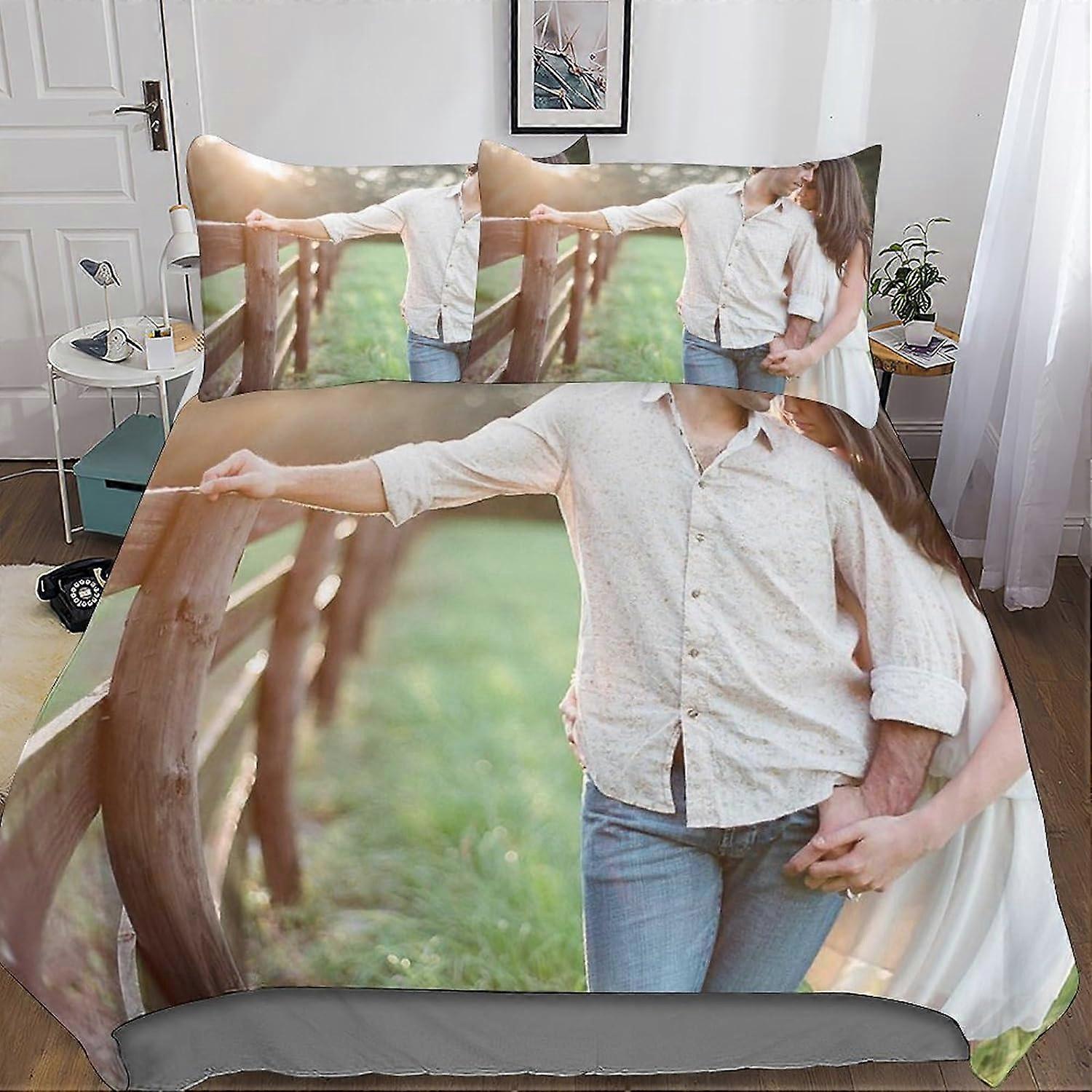 Customization of couple photos Bedding Set For Duvet Cover Bedding Set With Pillowcase For With Zipper Closure Microfiber Pieces 135*200 CM