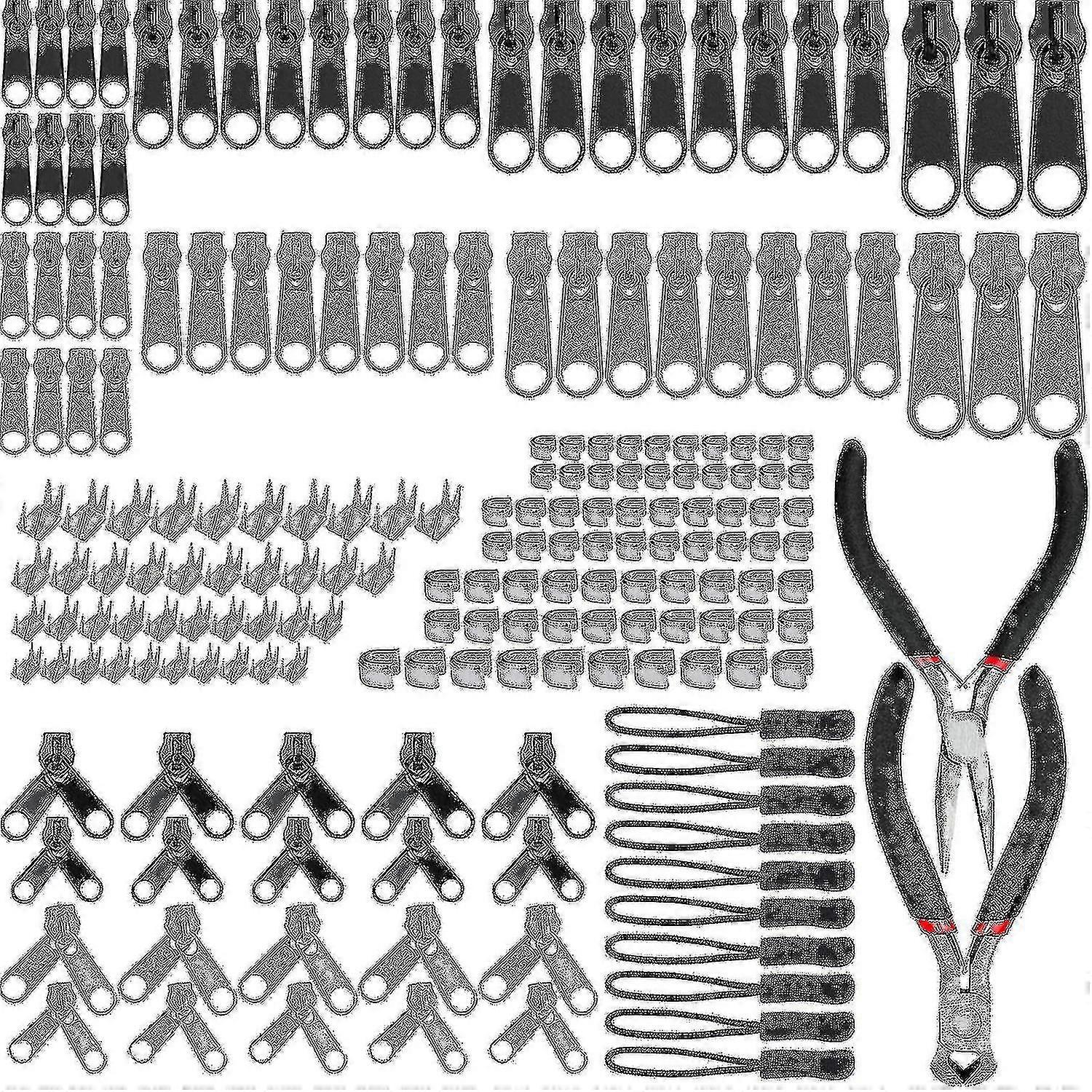 197 εξάρτηση επισκευής φερμουάρ pcs, αντικατάσταση φερμουάρ ρυθμιστικών αντικατάστασης με 2 μίνι πένσες, για το ένδυμα, τσάντα, σακάκια, σκηνές, αποσκευές