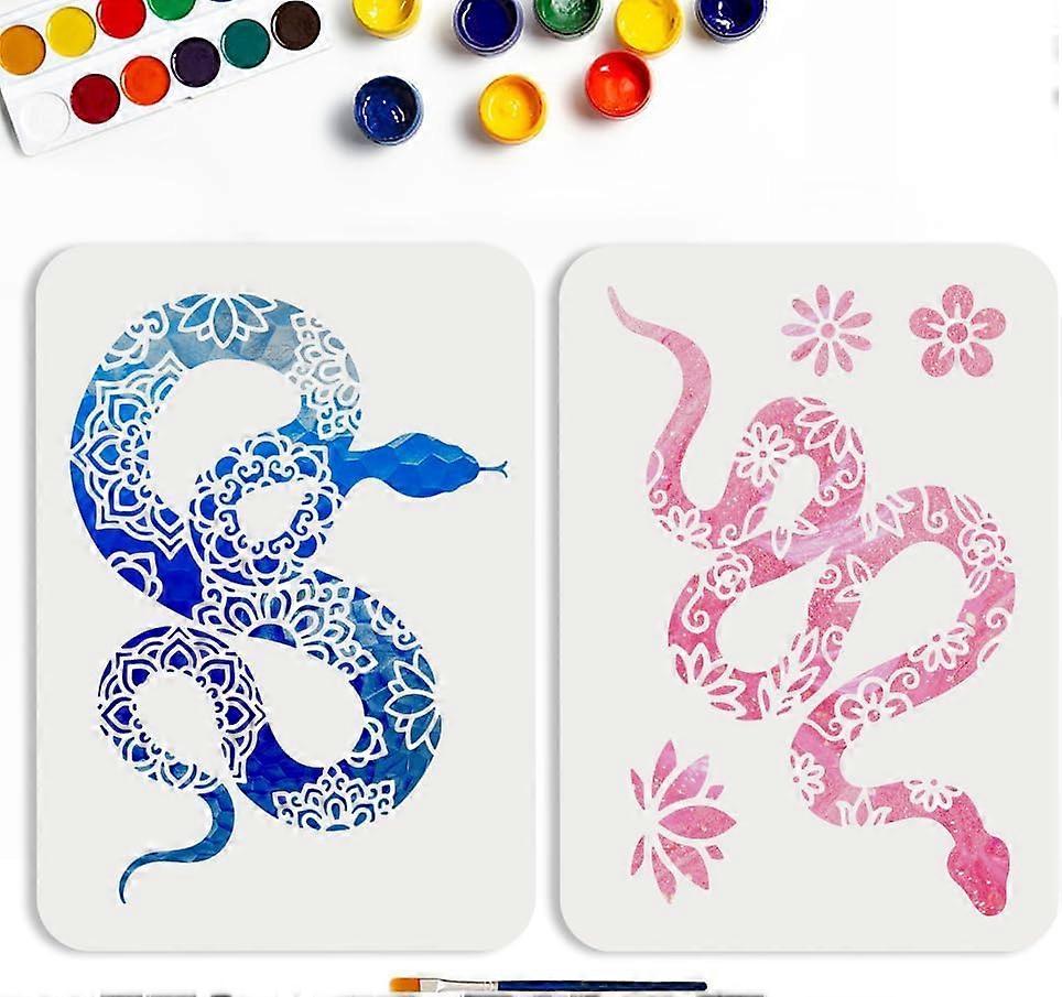 2Pcs Snake Pattern Template with Flowers 11.6x8.2inchs Animal Theme Stencil Reusable Drawing Templates Snake Flower Wall Stencils for Painting on Wood