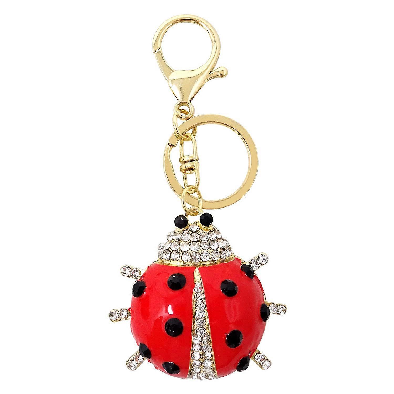 Rhinestone Metal Ladybug Keychain Shiny Crystal Ladybug Keyring Pendant