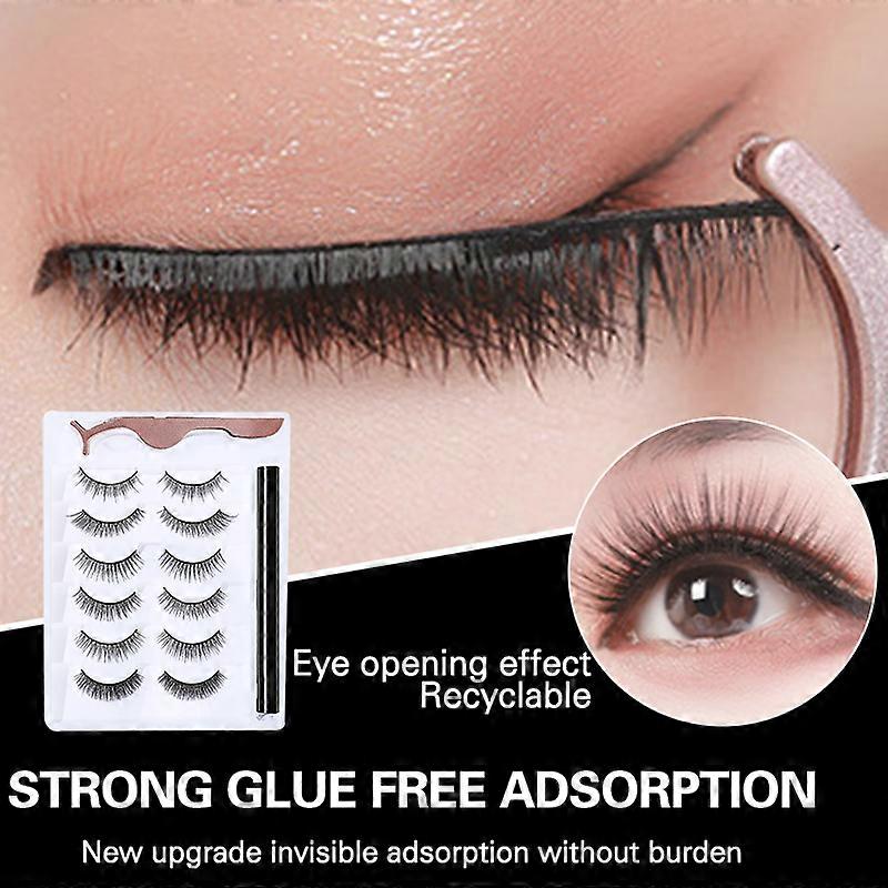 Magnetic Self-Adhesive False Eyelashes with Magnetic Eyeliner Wispy Curl Faux