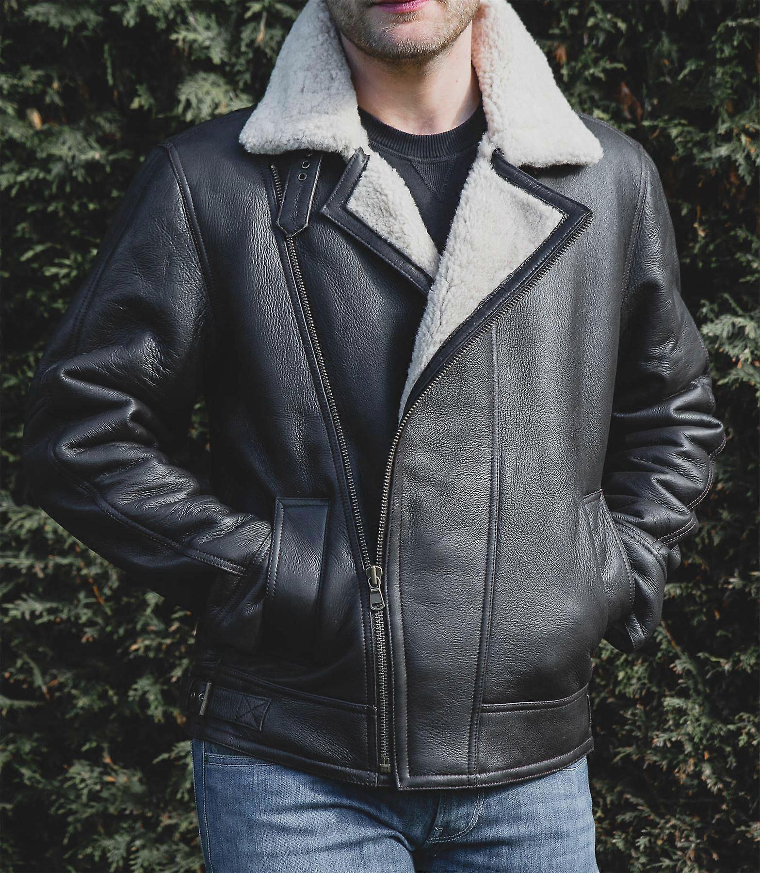 Nordvek Herren Schaffell Jacke Aviator Nappa Leder fliegende