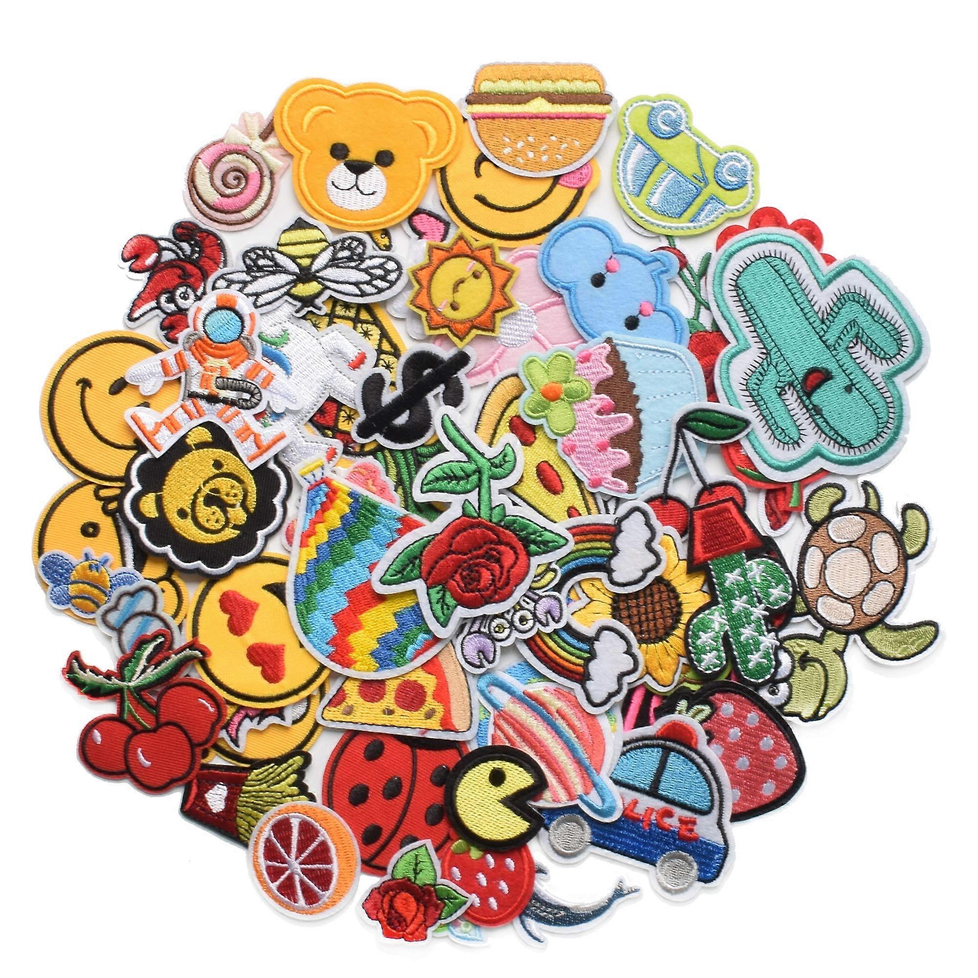 60pcs Random Assorted Styles Embroidered Iron on Patches DIY Sew Applique Patch