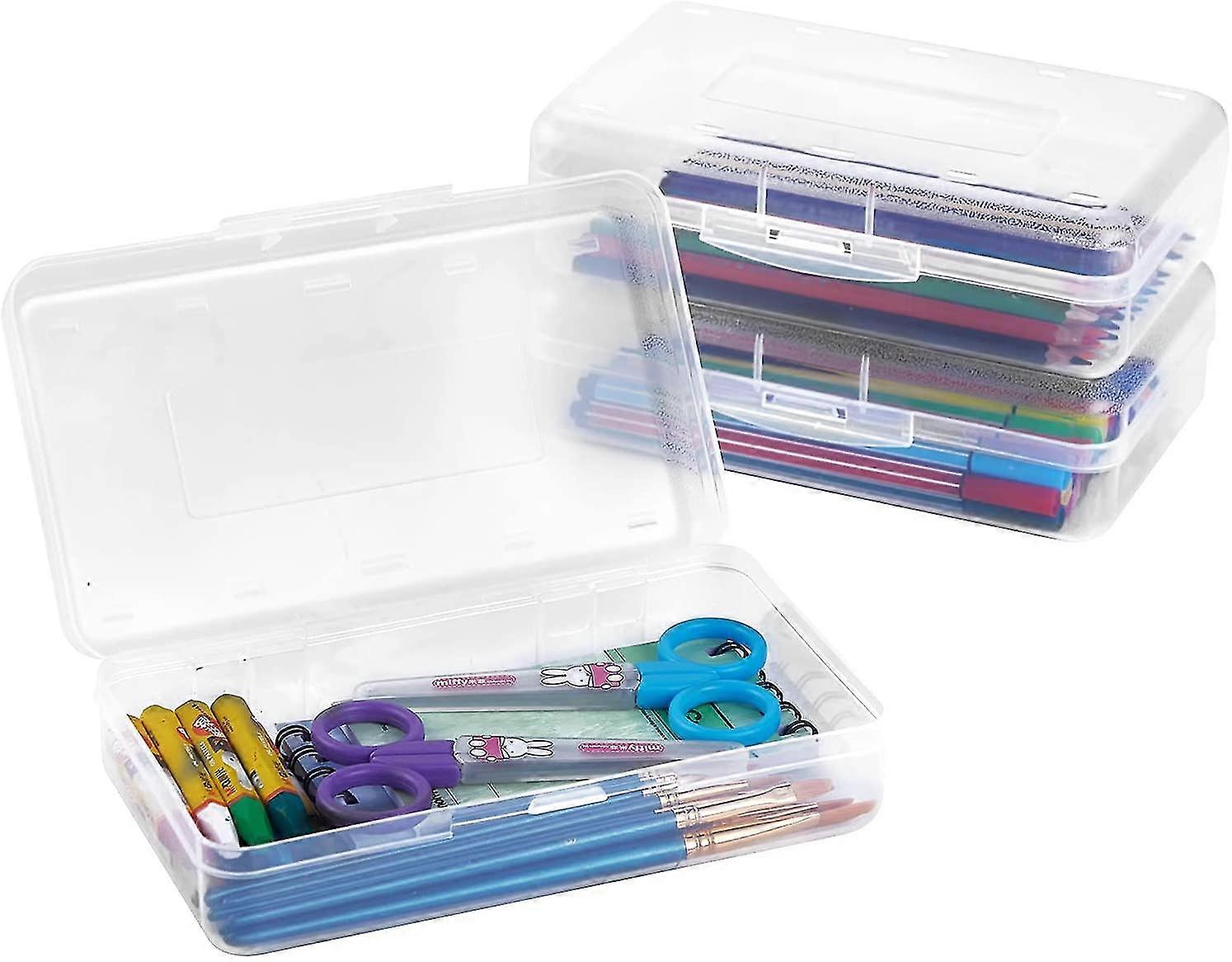 3 Pack Pencil Box, Plastic Large Capacity Pencil Case Boxes Organizer