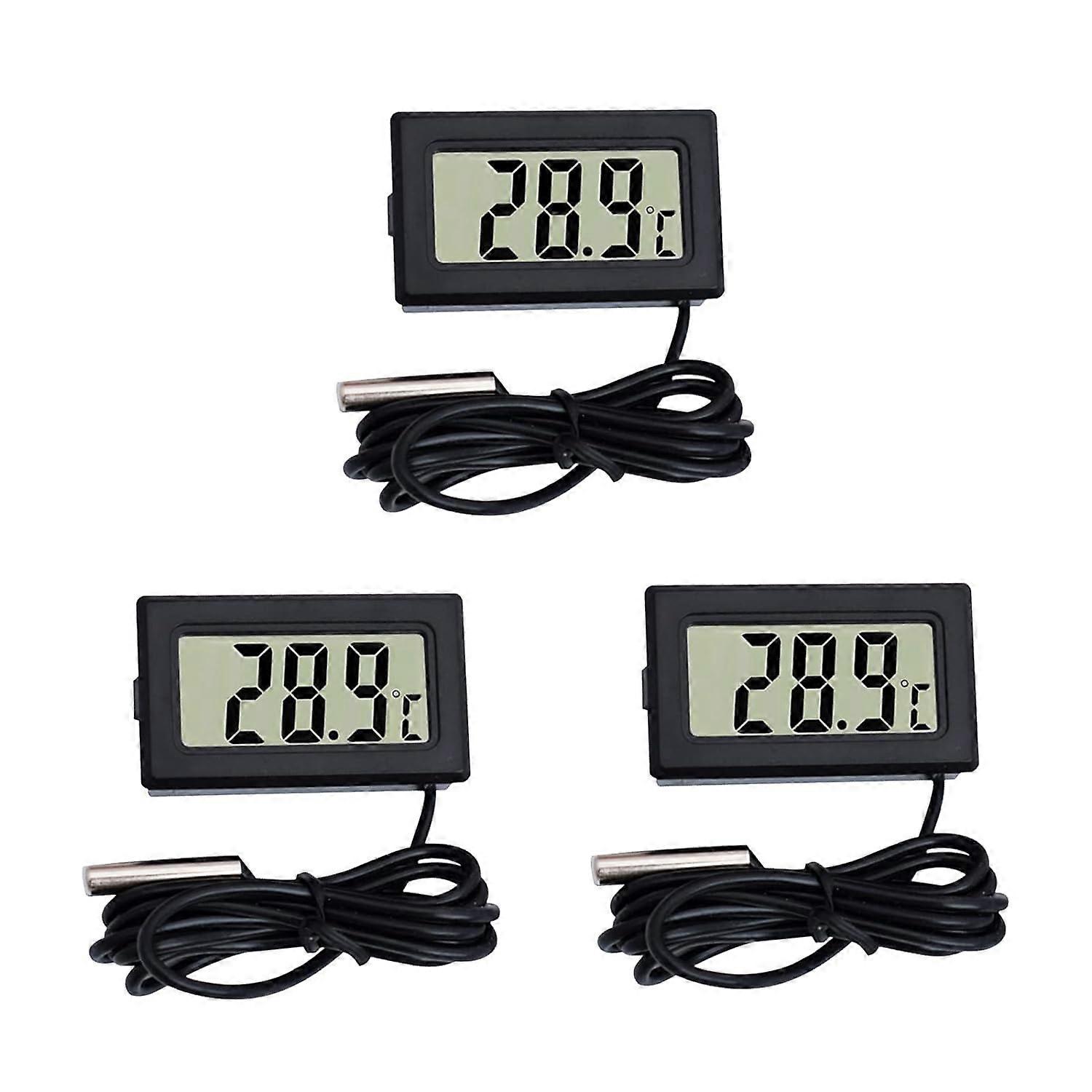 Mini Thermometer Digital LCD Thermometer Temperature Monitor with External Probe for Car/Refrigerator/Aquarium/Fish Tank/Bedroom (3 Pieces Black)
