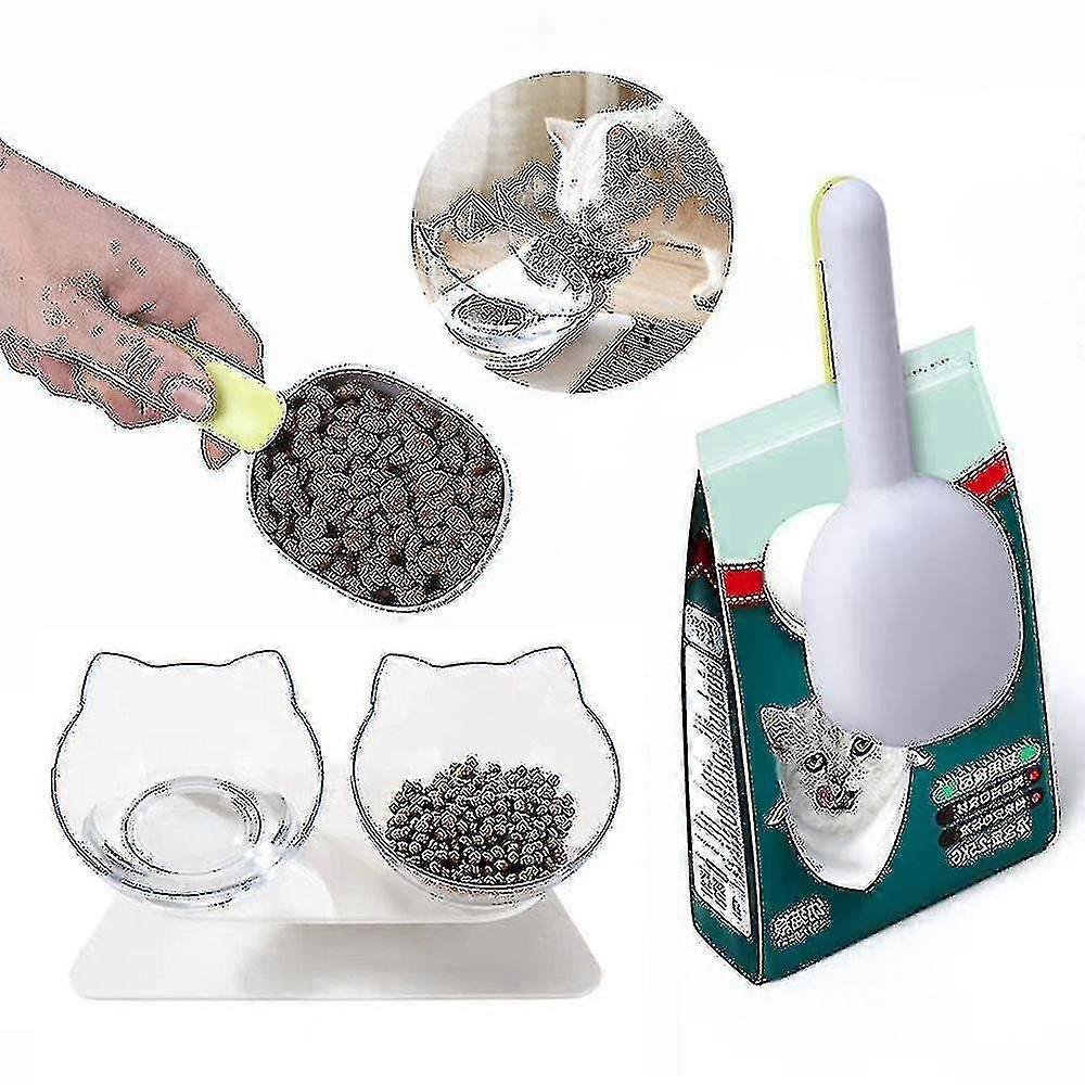 Cat Feeding Bowl Kittens Elevated Cat Bowl Anti Vomiting Double Cat Bowls Transparent -