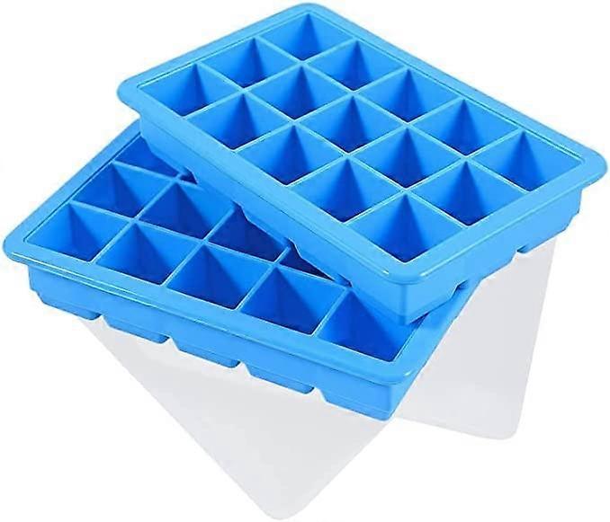 2Pc Large Silicone Ice Cube Trays with Lid,15 Compartment