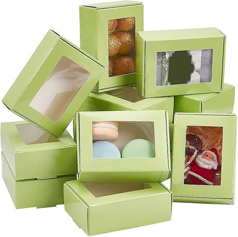 20pcs Paper Gift Boxes with Window 3.3x2.3x1.1in Packaging Box Samll Paper Donuts Box Green Gift Box Rectangle Bakery Box for Christmas Nerw Year Than