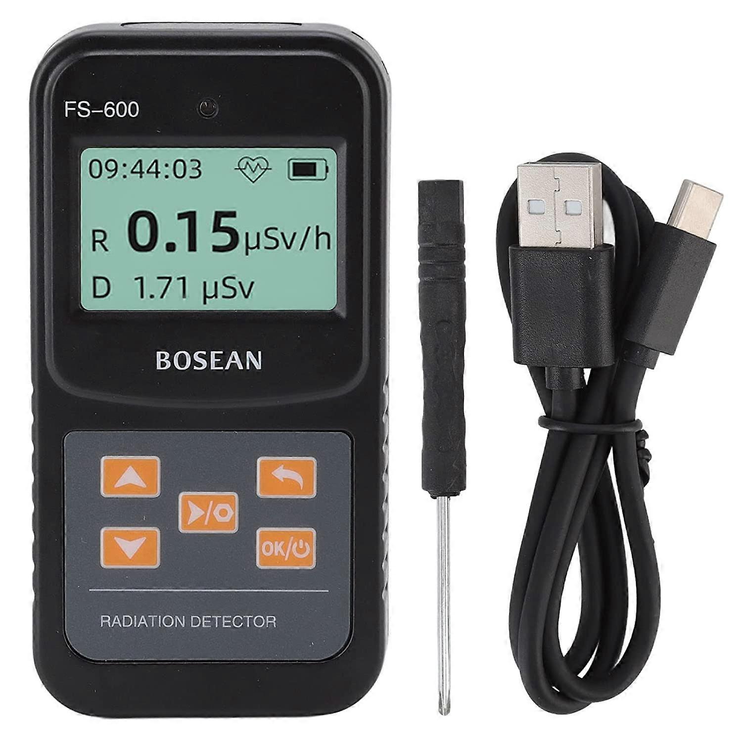 Nuclear Radiation Detector Geiger Counter Giegermeter Portable Tester, Nuclear High Sensitivity 2 Power Modes Double Alarm Function for Industry Black