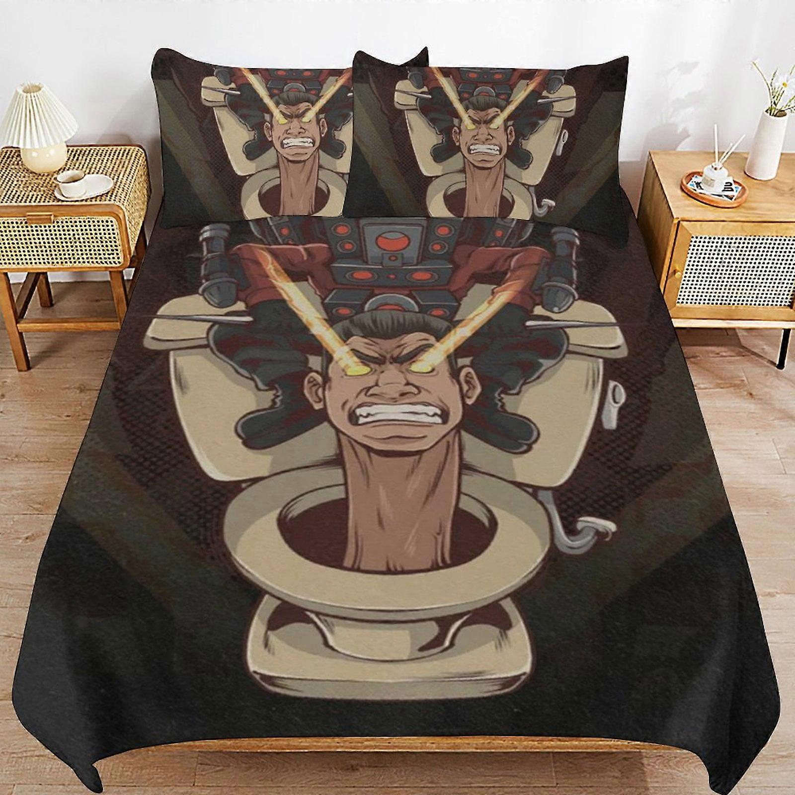Bedding set WM186 Skibidi Toilet Bedding Set Duvet Cover Comfortable and Lightweight Cartoon Bedding 3 Piece (Multiple sizes to choose from)  SW186