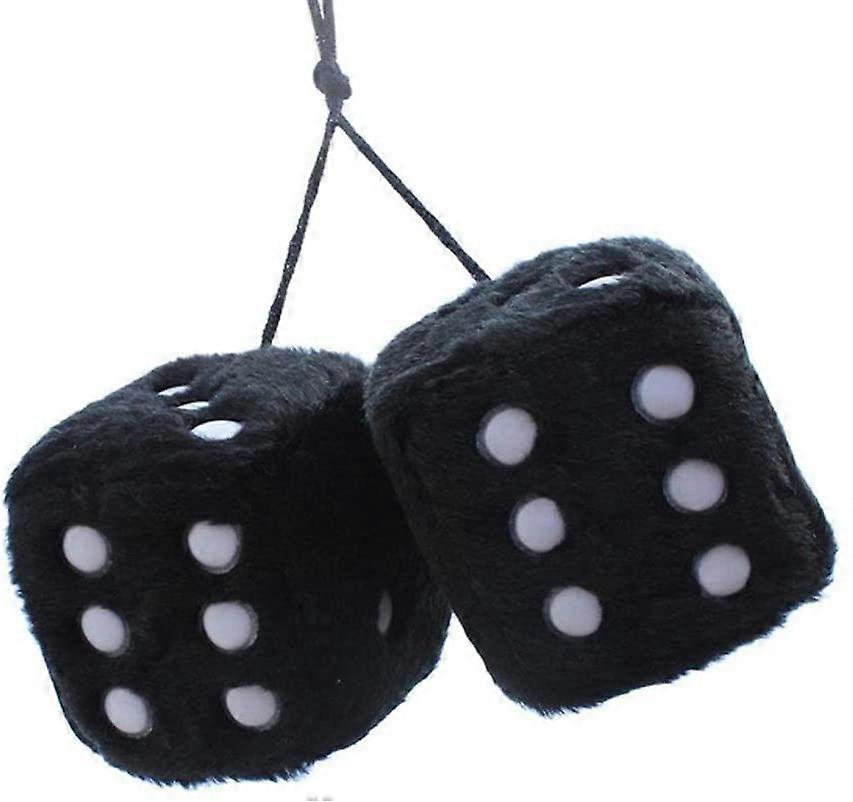 1 Pair of Retro Square Mirror Hanging Couple Fuzzy Plush Dice with Dots