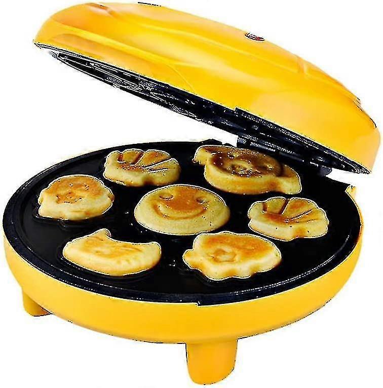 Animal Mini Waffle Maker, Making 7 Interesting Special-shaped Pancakes, Automatic Power-off Non-stick Pan, Yellow