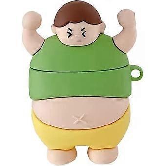 Compatible with Airpods 1/2 headphone case (green little boy), creative cartoon weightlifting, fat boy and girl silicone protection, cute anti drop, f