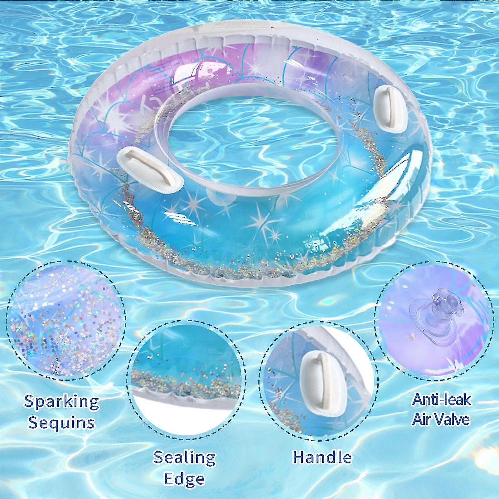 Inflatable Swim Rings for Adults Cool Summer Large Water Inflatables Rubber Starry Swim Pool Float with Sequins Beach Rings Floaties