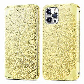 Phone case cover for IPhone 12 Pro Wallet Pattern Etui Handytasche Coque Relief Cover Phone Case - Gold