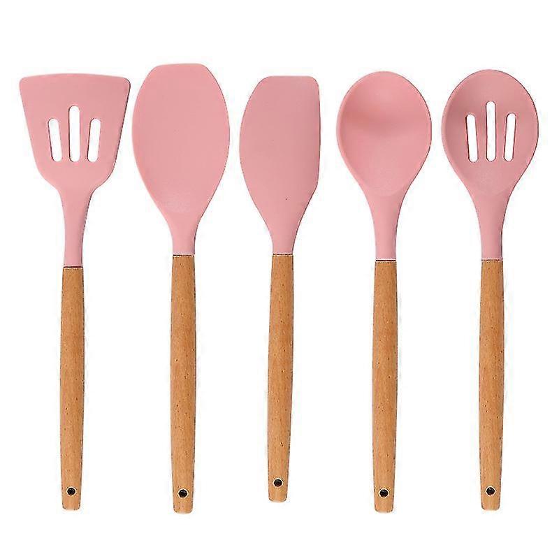 Non-stick Silicone With Natural Acacia Hard Wood Handle, Bpa Free, Baking, Cooking Utensils