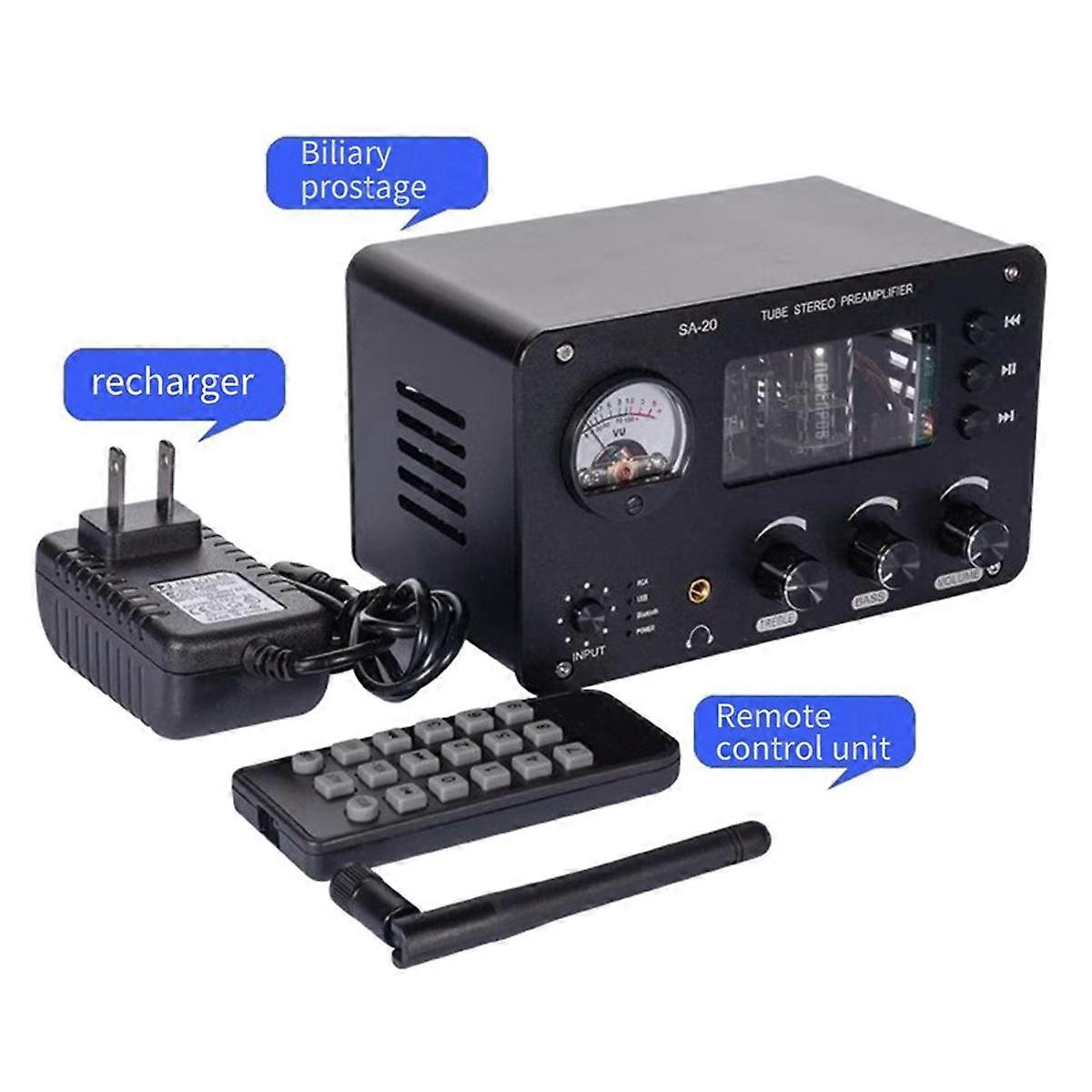 Audiophile Tube 4 Input 2 Output with Built-in VU Level Meter High-Bass Adjustment Headphone Amplifier with US Plug, B