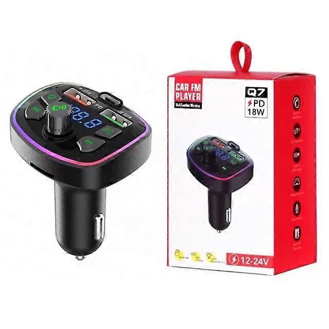 Car Bluetooth 5.0 FM Transmitter PD 18W Type-C Dual USB 4.2A Fast Charger LED Backlit Atmosphere Light MP3 Player Lossless Music